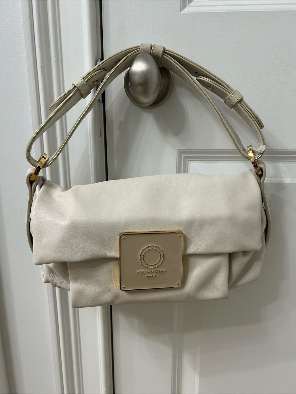 Sequoia Paris Genuine Leather Ivory/Cream Shoulder Bag – Gold Hardware
